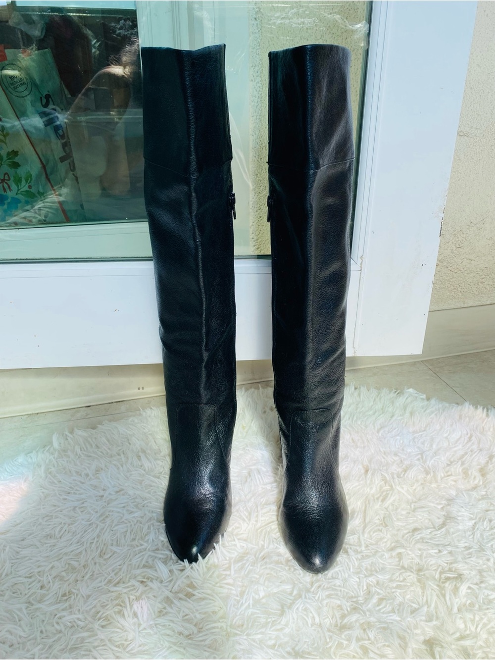 Banana Republic Black Leather Tall Knee High Block Heel Boots Size 9.5 M